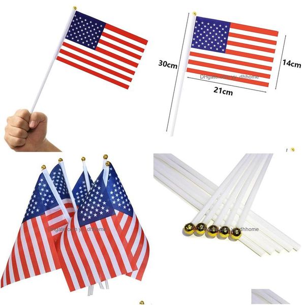 Bandeiras de banner 14x21cm American Flag Polyester Festive USA Independence Day Garden dos EUA com Flagpole Drop Deliver