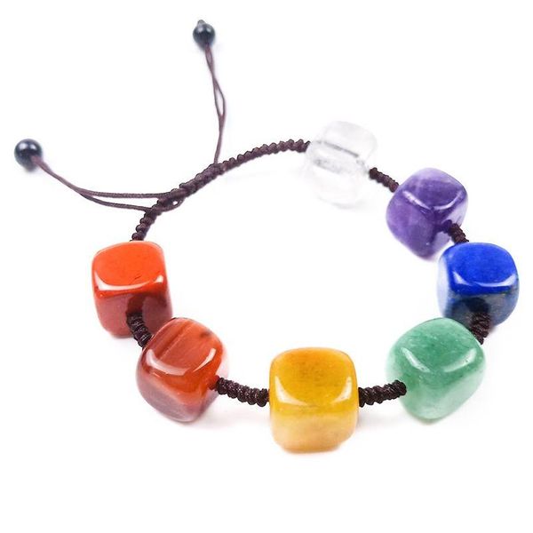 Bracciale in pietra di cristallo naturale con perline Fili di agata quadrata 7 Pietre di chakra Braccialetti intrecciati a mano Reiki Healing Yoga Power Gem Drop De Dhmmt