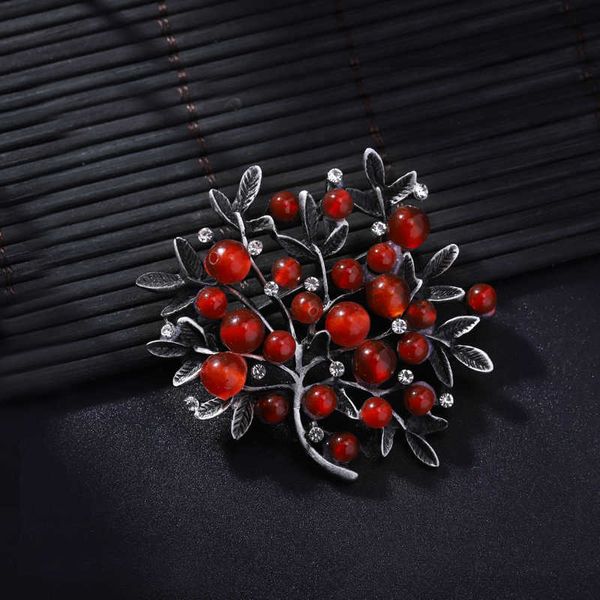 Булавки брошью Morkopela Red Stone Trees Brook Natural Stone Brooches Vintage Bouquet Cliping Clip Brooches and Pins G220523