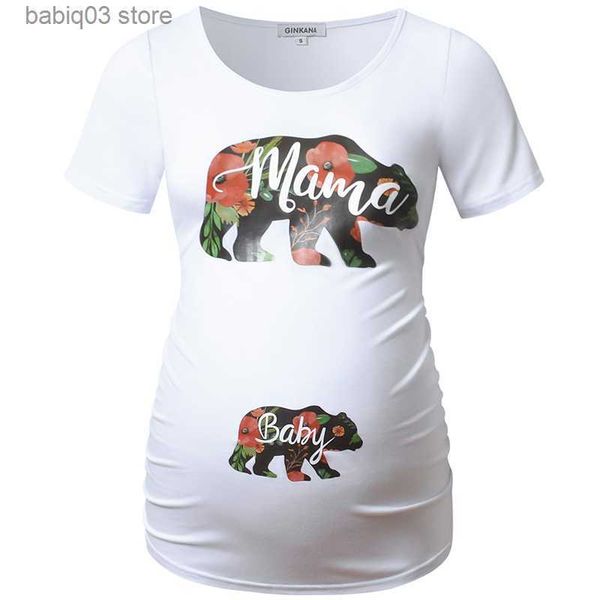 Umstands-Oberteile, T-Shirts, Umstands-Oberteile, kurzärmelige T-Shirts, Sommer, mit Blumenmuster, gerüschte Seiten, lässige T-Shirts, süße Babyparty-Schwangerschaftskleidung, T230523