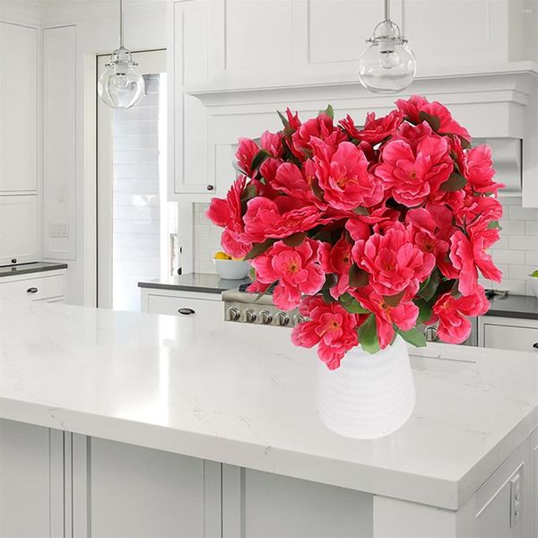 Flores decorativas Azaleas vermelhas realistas para decoração de jardinagem doméstica Presente de casamento de flor de seda