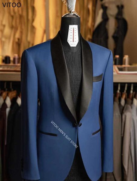 Abiti da uomo Blazer Blu Costume da uomo Homme Smoking da sposa 2 pezzi Abito da uomo d'affari Slim Fit Uomo Blazer Coat Pant Ultimo design Set formale