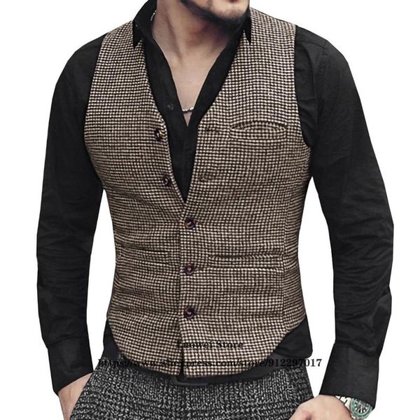 Männer Westen Anzug Retro Stil Hahnentritt Business Formale Klassische Groomsmen Kleidung Für Hochzeit Männer Weste Jacke Homme Gilet