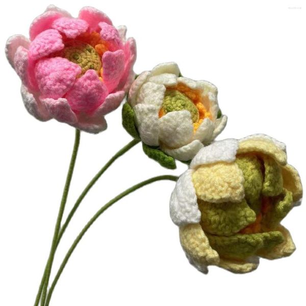 Fiori decorativi 5 pezzi Bouquet di lana artificiale intrecciata a mano con fiori di loto regalo di festival fai da te