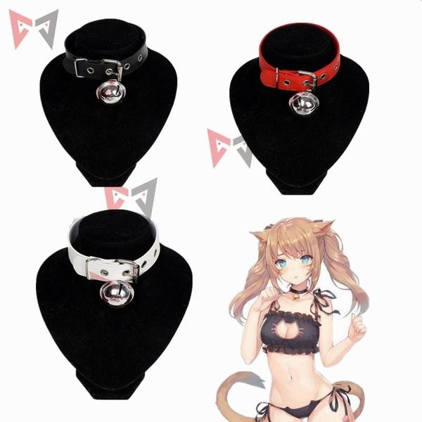 Colares mmgg cosplay gótico empregada harajuku artesanal branco preto vermelho corrente de couro sino gato meow retro punk colar gargantilha colar