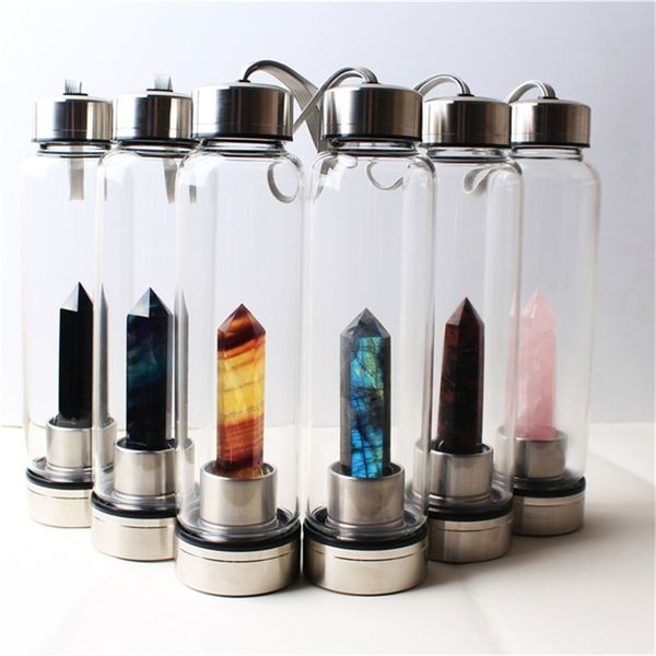 Natürliche 500 ml Kristall-Wasserflasche, Quarz-Edelstein-Stick-Tasse, Energie, Wellness, direktes Trinkgeschenk