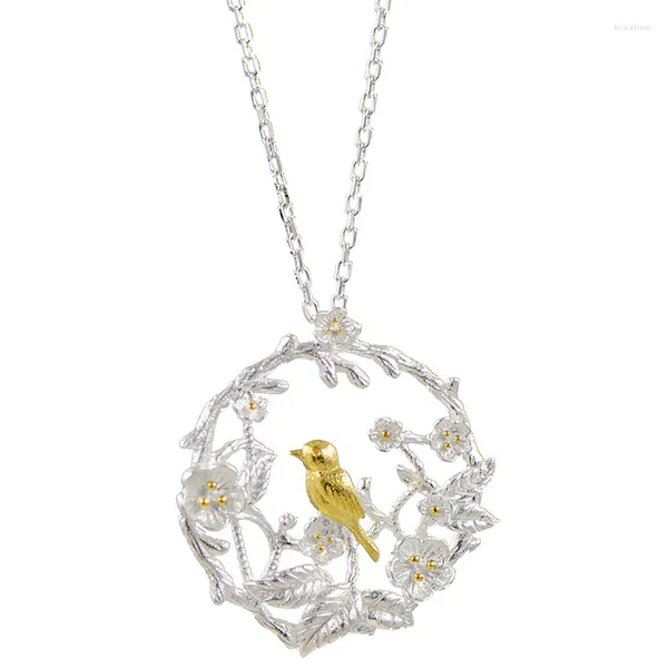 Catene Pendenti delle collane degli uccelli del fiore dell'argento sterlina 925 per le donne Gioielli in argento sterling di alta qualità