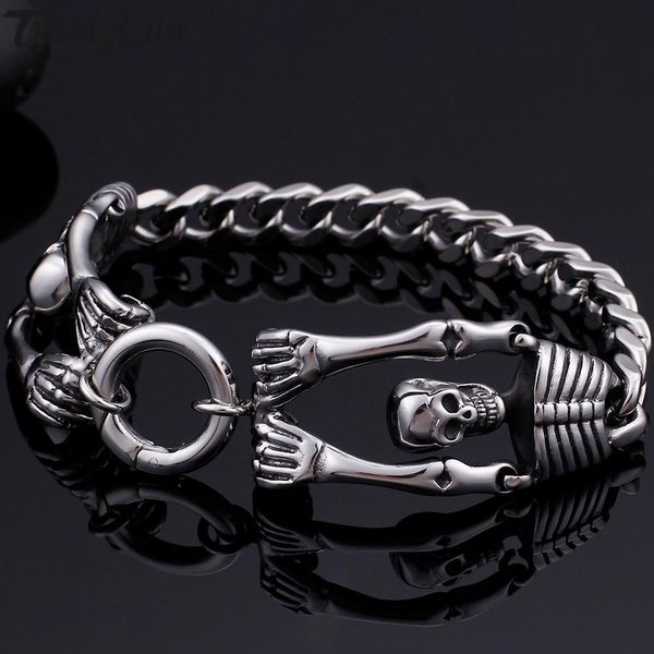 Pulseira gótico crânio corpo pulseira para homens motociclista jóias mens pulseiras na mão banda corrente acessórios de aço inoxidável atacado