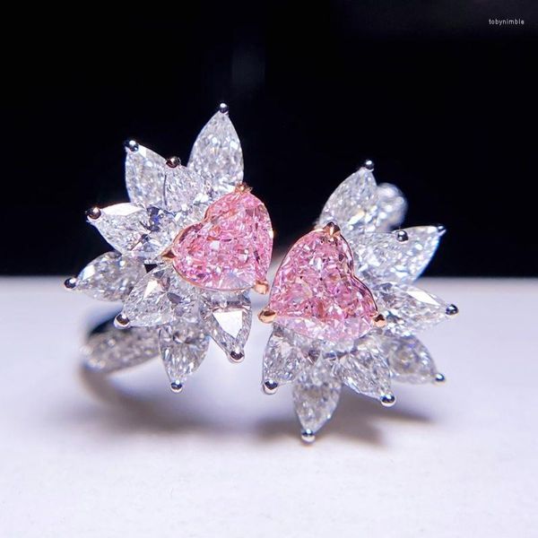 Cluster-Ringe CHZX GIA 1,01 ct schwaches Rosa und helle Diamanten aus massivem 18 Karat Gold für Frauen, Hochzeit, Verlobung