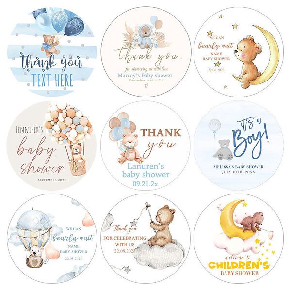 Altre forniture per feste di eventi adesivi per baby shower personalizzati nati boy girl compleanno etichetta battesima nome personalizzato Data di orso carino decoro 230522