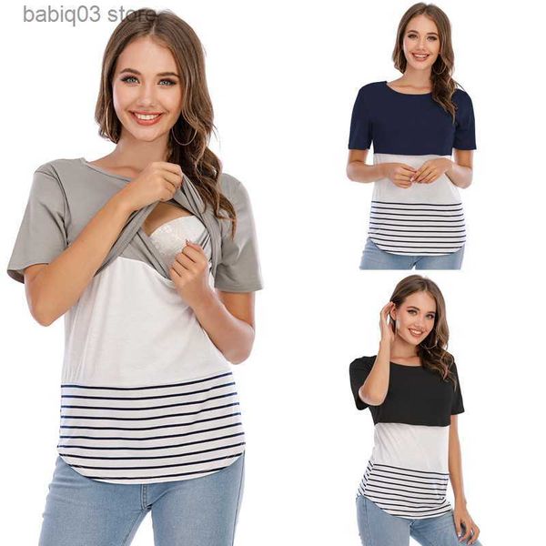 Материнские вершины Tees беременная материнская случайная одежда для кормления кормление грудью футболка для беременности беременная рубашка с коротким рукавом T230523