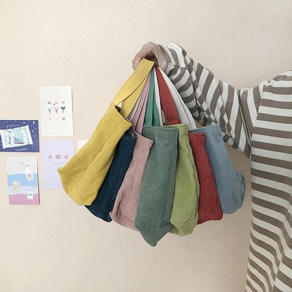 Aufbewahrungstaschen für Damen, Cord-Handtaschen, wiederverwendbar, für Mittagessen, Freizeit, Einkaufen, japanischer Stil, Vintage-Stil, einfarbig