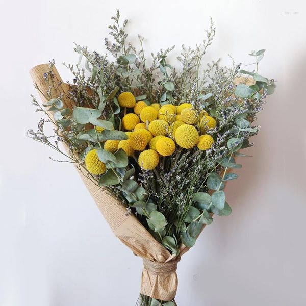 Декоративные цветы натуральный сушеный цветок букет золотой шар эвкалипт листья DIY домашнее свадебная вечеринка