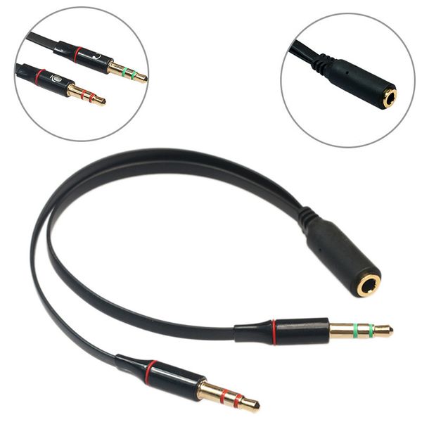 19 cm Noodle 3,5 mm vergoldetes Audio-Mikrofon-Y-Splitter-Kabel, Kopfhörer-Adapter, Buchse auf 2 Stecker, Kabel für PC, Laptop usw., Rot, Weiß, 1000 Stück