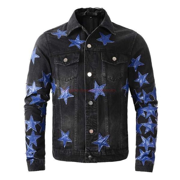 Designerkleidung Amires AM Jeansjacke 453 Trendmarke Amies New Denim Coat Blue Star Black Denim Top Herrenjacke Slim Fit Trend Casual Mäntel Mode Jean Oberbekleidung