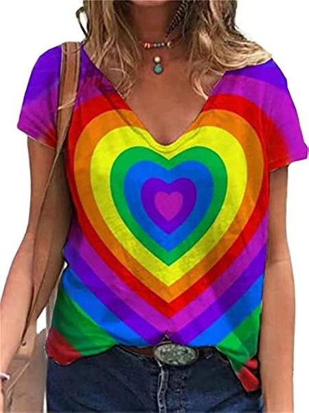 LGBT Gay Pride Shirts Lesben Regenbogen Flagge T-Shirt Gay Proud Inspirierende T-Shirts Love Heart Print LGBTQ Gleichheit V-Ausschnitt Tops