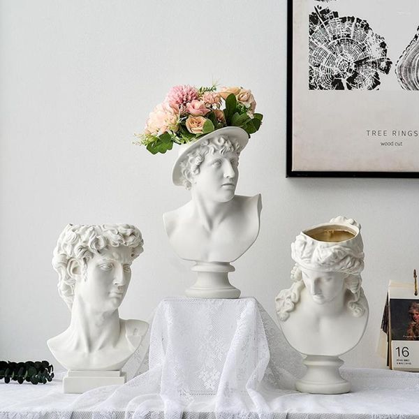 Vasos Estilo nórdico Cabeça humana Decorativa Ornamentos resina David Flowers Home Decor Decoração Vaso de retrato criativo
