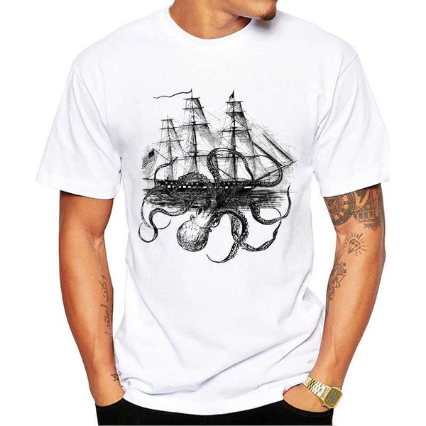 T-shirt da uomo TEEHUB Hipster Tops Moda Octoship Design Uomo TShirt Divertente Octopus Ship Magliette stampate T-shirt manica corta Z0522