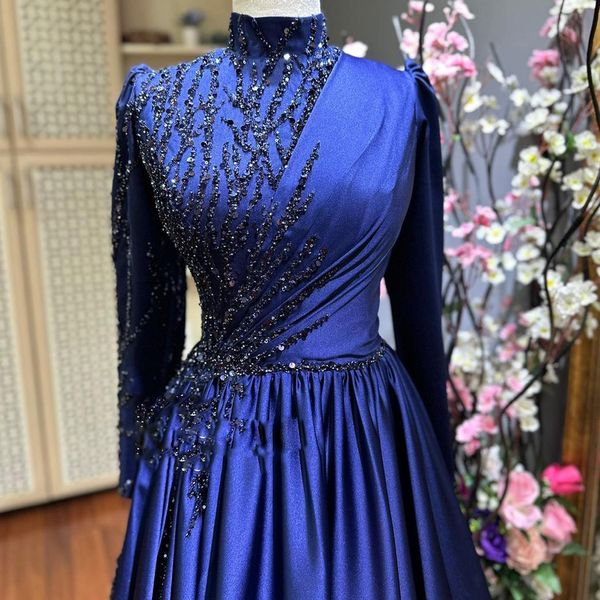 Vestidos de noite de noite de noite azul -azul de azul