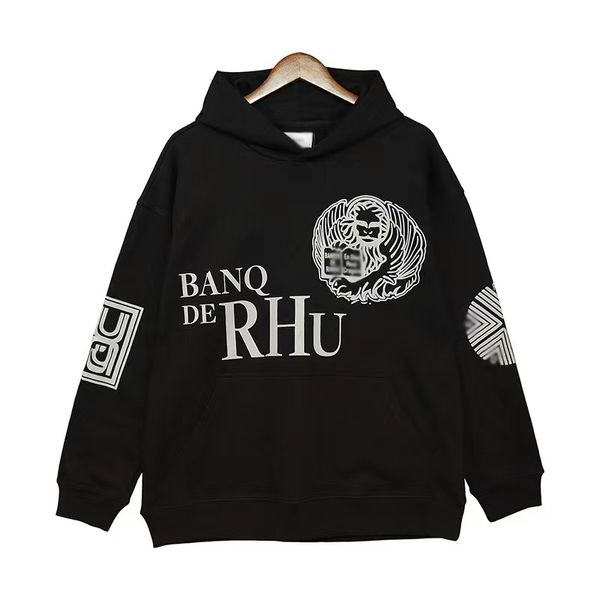 Designer Rhude Fashion Hooded Man Sweater Dark High Street Finger Lightning Graffiti Handdrawn Damen Hoodies Warm Loose Black Hoodie Herren Top