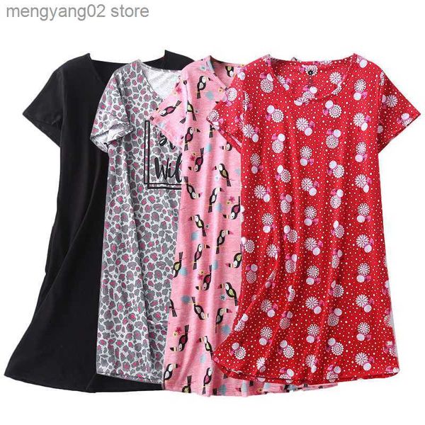 Apresenta de sono feminino de roupas de verão feminino de desenho animado casual camisola damas de algodão camisola feminina coleira redonda de alta qualidade vestido de sono t230523