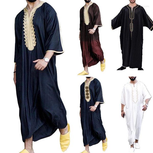 Etnik Giyim Müslüman Erkekler Jubba Thobe Arapça Pakistan Dubai Kaftan Abaya Sıradan Uzun Bluz Elbisesi Galabia Ramazan Ramazan Kostümleri