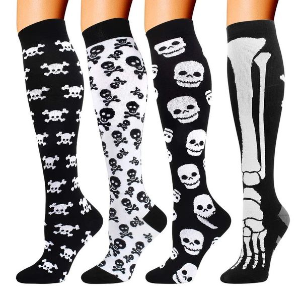 Meias de compressão Moda Halloween Patterns Mulheres homens Circulação Apoia meias para enfermeiros de circulação médica que executa viagens