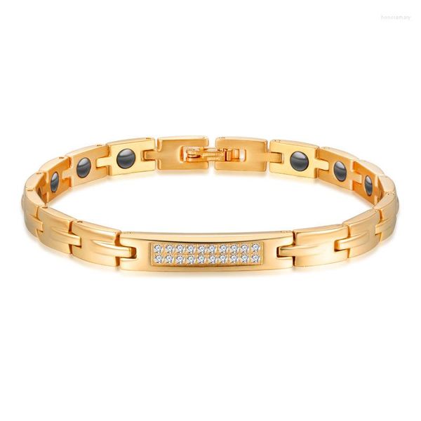 Braccialetti con ciondoli Bracciale magnetico per la salute in acciaio al titanio per le donne Lusso minimalista Ioni negativi placcati in oro 18 carati Anti-radiazioni