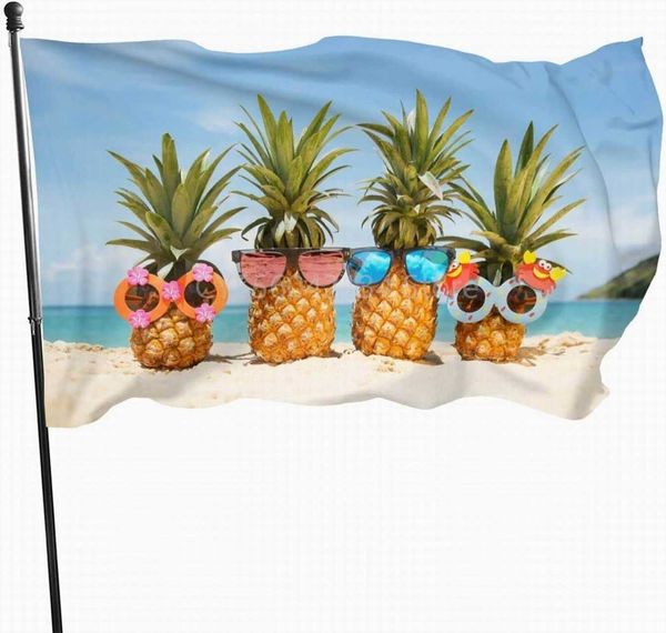 Banner Bandiere Divertenti Ananas Tropical Summer Beach Flag Banner decorativo per esterni Bandiera standard appesa all'esterno per Yard Garden Lawn Holiday G230524