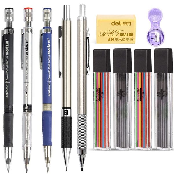 Marcadores de 20 mm Lápis mecânicos Conjunto 2b Automático Colorblack Reabills Lead Reabilts Art Sketch School Supplies Kawaii Stationaria 230523