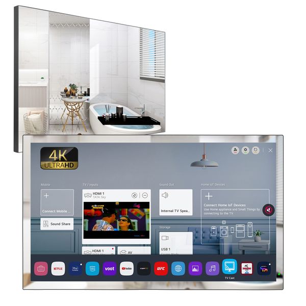 Soulaca 28 polegadas 4K Webos Mirror Led Television For Banheiro Hotel AI Alexa Controle de Voice Wi-Fi Bluetooth TV Inteligente à prova d'água 2023 Amazon Novo modelo