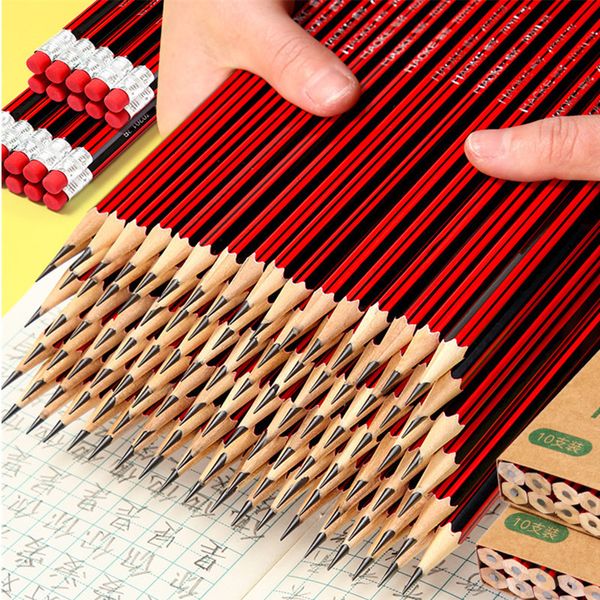 Карандаши 20 10pcs лот деревянный карандаш Hb с ластиком детской школы, написание школы, написание канцелярских товаров 230523