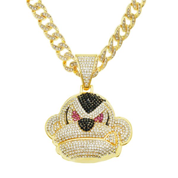 collana per catena da uomo catene d'oro a maglie cubane gioielli ghiacciati Collana con ciondolo scimmia 3D con diamanti pieni Hip Hop