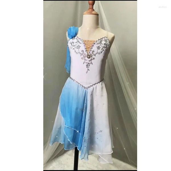 Abbigliamento da palcoscenico Personalizzato Blu cielo Bianco Cupido Variazione Costume da balletto Ragazze Morbido vestitino Dancewear Body Abiti