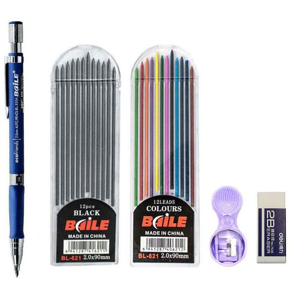 Маркеры 20 мм Механический набор карандашей 2B Автоматические карандаши с пополнениями в свинцовом цвете для черновика для написания рисования.