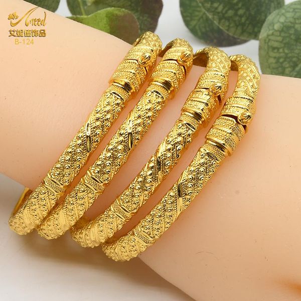 Bangle ANIID Etíope 24K Pulseira de Ouro Jóias Presentes Mulheres Indianas Moda Pulseira Árabe Noiva Festa de Casamento Charme Pulseira Atacado