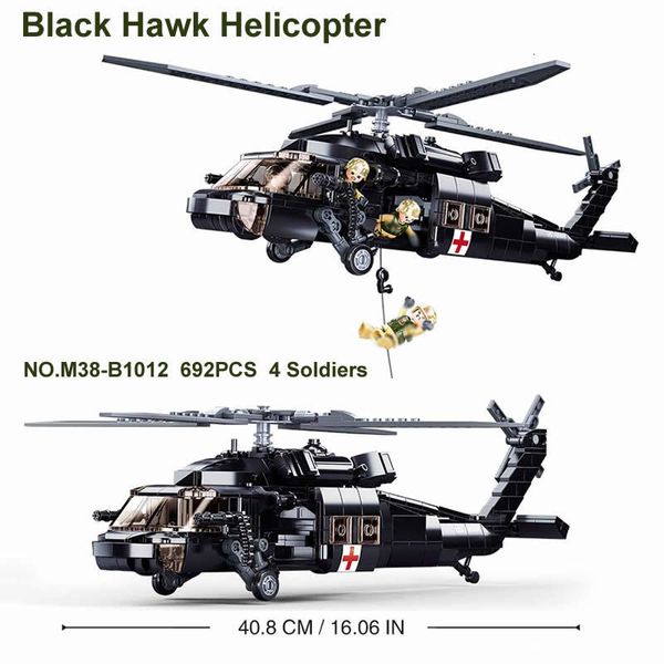 Bloco 692 PCS WW2 Arma do Exército Militar Black Hawk Helicopter Building Blocks Creative Soldier Bricks Toys for Kid Boy Gift 230523