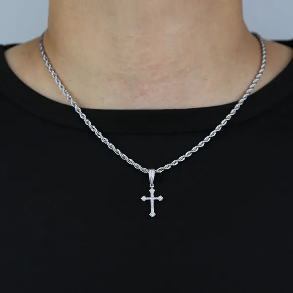 Примолаживание хип -хоп крест -подвесное ожерелье с веревочной цепной ожерелье