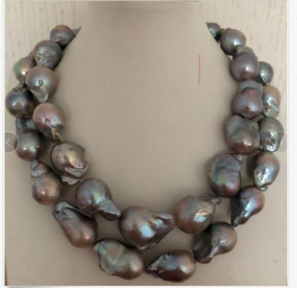 Catene Splendida collana di perle grigio argento barocche dei Mari del Sud da 22-28 mm 38 pollici 925s