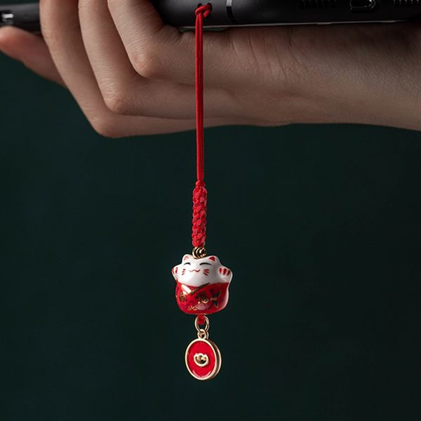 Keramik Glückskatze Keychians Niedlicher Cartoon japanischer Muschi-Schlüsselanhänger Maneki Neko Handyanhänger Autotaschenanhänger Schlüsselanhänger Ring Geschenke
