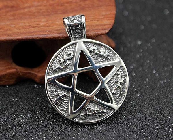 GZW Vintage Goth Pentacle Symbo Pingente Colar para homens Antique cadeia de motociclista de prata colares pentagrama oco 24 polegadas Correntes de jóias colarinho por atacado