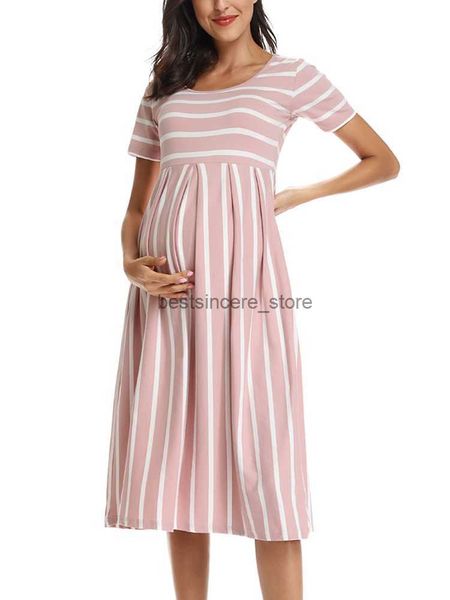 Женские цветочные короткими рукава свободные материнские платья беременная одежда летняя повседневная мягкая талия плиссированные платья по длине колена L230522 11