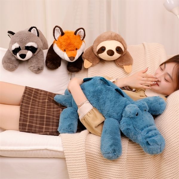 Bambole di peluche 80 cm Kawaii Cartoon Animal Raccoon Sloth Giocattoli di peluche Ripiene Morbido Lungo Sonno Cuscino Bambola Cuscino Bambini Ragazze Regalo 230523