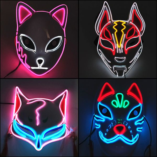 Máscaras de festa máscara de demônio brilhante máscara cosplay cartoon japonês neon samurai rímel máscara luminosa máscara para halloween natal 230523