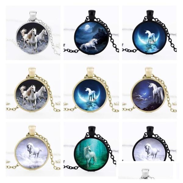 Colares pendentes Brand Brand Hot White Horse Unicorn Time Colar Gem com Chain Mix Order 20 peças muito entrega de joalheria de joalheria DHFB6