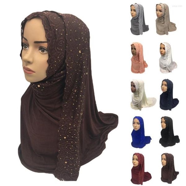 Abbigliamento etnico Donna Pizzo Tinta unita Modale Cotone Scialle Sciarpa Musulmano Hijab Copricapo Grandi sciarpe Stola Foulard Turbante Bandane Copertura completa