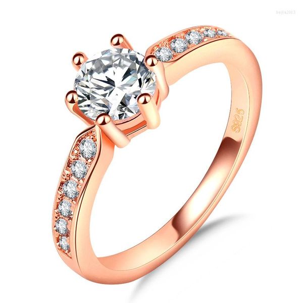 Cluster-Ringe, massiver S925-Sterlingsilber-Diamantring für Frauen, 14 Karat Rosévergoldung, Eheringe, Ursprungsedelstein-Schmuckschatulle