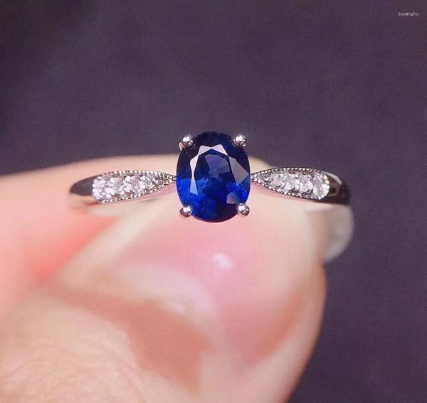 Anelli a grappolo Y412 Anello con zaffiro blu 0,7 ct Vera pietra preziosa naturale 18 carati Diamanti Pietra femminile