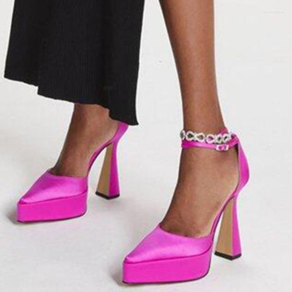 Kleidschuhe Spitze Damen Stil Temperament Hohl Große Rosa High Heels Weinglas mit wasserdichter Plattform und Diamant-Fußkettchen