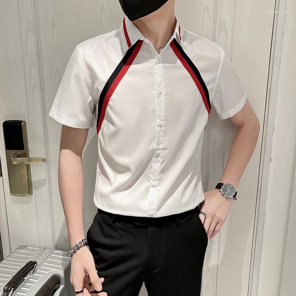 Camicie casual da uomo Camicia da uomo a righe di marca Camicia vintage a maniche corte Slim Fit Chemise Western Homme Summer Wedding Party Camicette sociali coreane